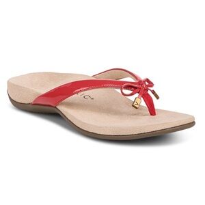 Vionic Red Patent Bella Orthotic Bow Thong Sandals Size 6